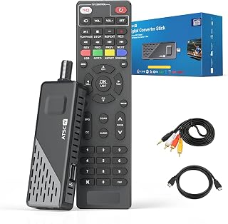 TIMBOOTECH Digital Converter Box for TV, Play, Record & Pause ATSC TV Tuner Stick, Support USB Multimedia & Hard Drive, 1080P HD HDMI & AV Output, Timer Setting, EPG, 2-in-1 Remote, Fit for All TVs