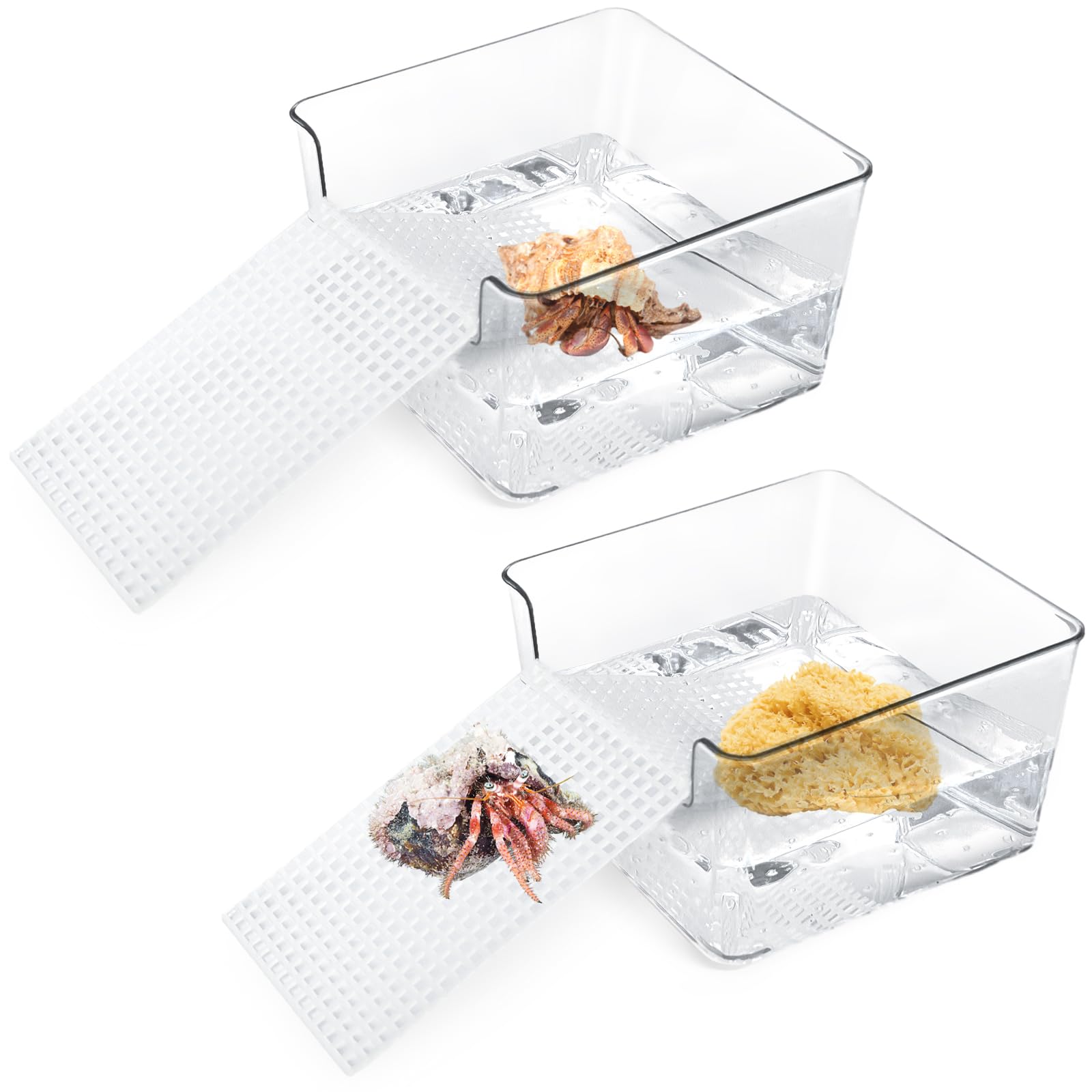 GYKYHERE Hermit Crab Water Bowl 2 Pack Water Tank & Climbing Ramps Transparent S