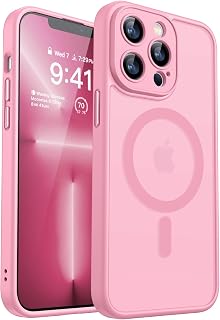 CANSHN Magnetic Compatible with iPhone 13 Pro Max Case(6.7 Inch), Upgraded [Full Camera Protection] [Compatible with Magsafe] [Translucent Matte] Shockproof Protective Phone Case Cover - Pink