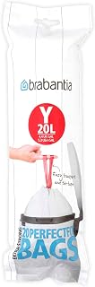 Brabantia IdealFit Bin Liners (Size Y/20 Litre) Ideal Quality Thick Plastic Trash Bags with Tie Tape Drawstring Handles (20 Bags)