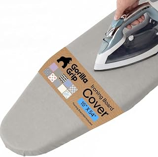 GORILLA GRIP Padded Ironing Board Cover, 15x54 Silver | Silicone Coating, 400°F Scorch and Stain Resistant, Fits Over Standard Size Board, Heavy Duty Hook and Loop Fastener Strap