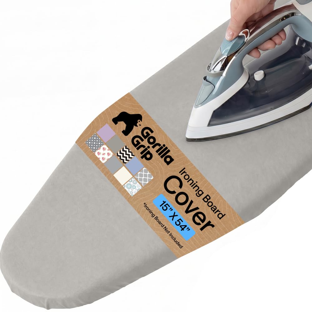 GORILLA GRIP Padded Ironing Board Cover, 15x54 Silver | Silicone Coating, 400°F 