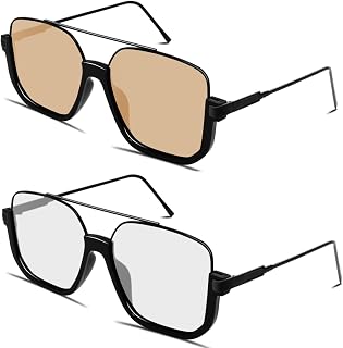 GUVIVI Square Oversized Aviator Sunglasses for Women Men 70s Semi-Frame