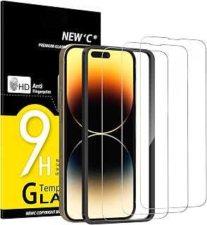 NEW'C 3-Piece Tempered Glass Screen Protector for iPhone 14 Pro Max (6.7 Inches) with Easy Installation Tool Included, Anti-Scratch, Anti-Fingerprint, 9H Hardness, Ultra Resistant