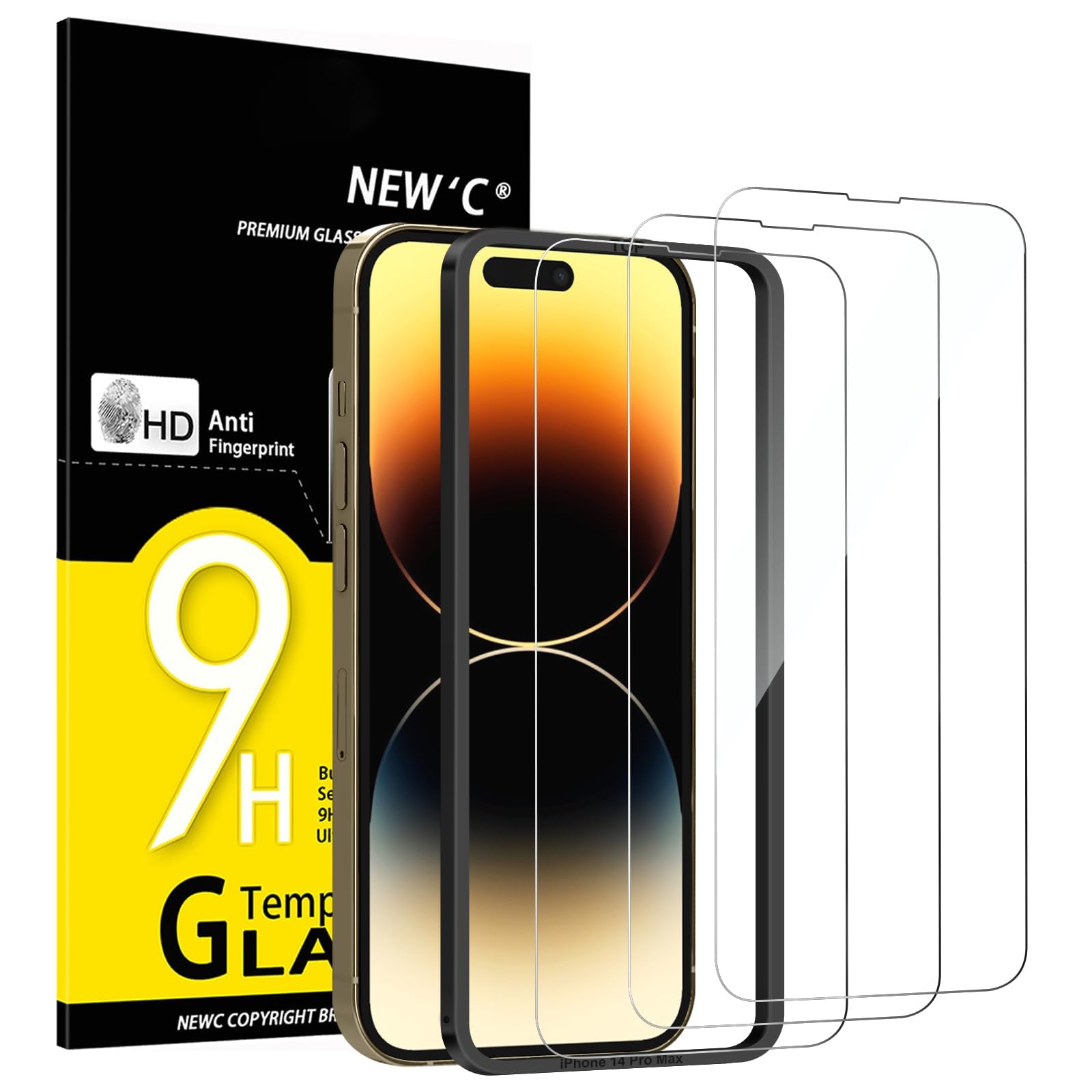 NEW'C 3-Piece Tempered Glass Screen Protector for iPhone 14 Pro Max (6.7 Inches)