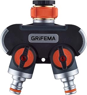 GRIFEMA GE1401-2, Distributeur Arrosage 2 Voies, Diviseur de Tuyau, Avec Interrupteur de Commande, Les Travaux D'écoulement D'eau à 2 ou 1 Voies Peuvent être Effectués en Même Temp Orange/Noir