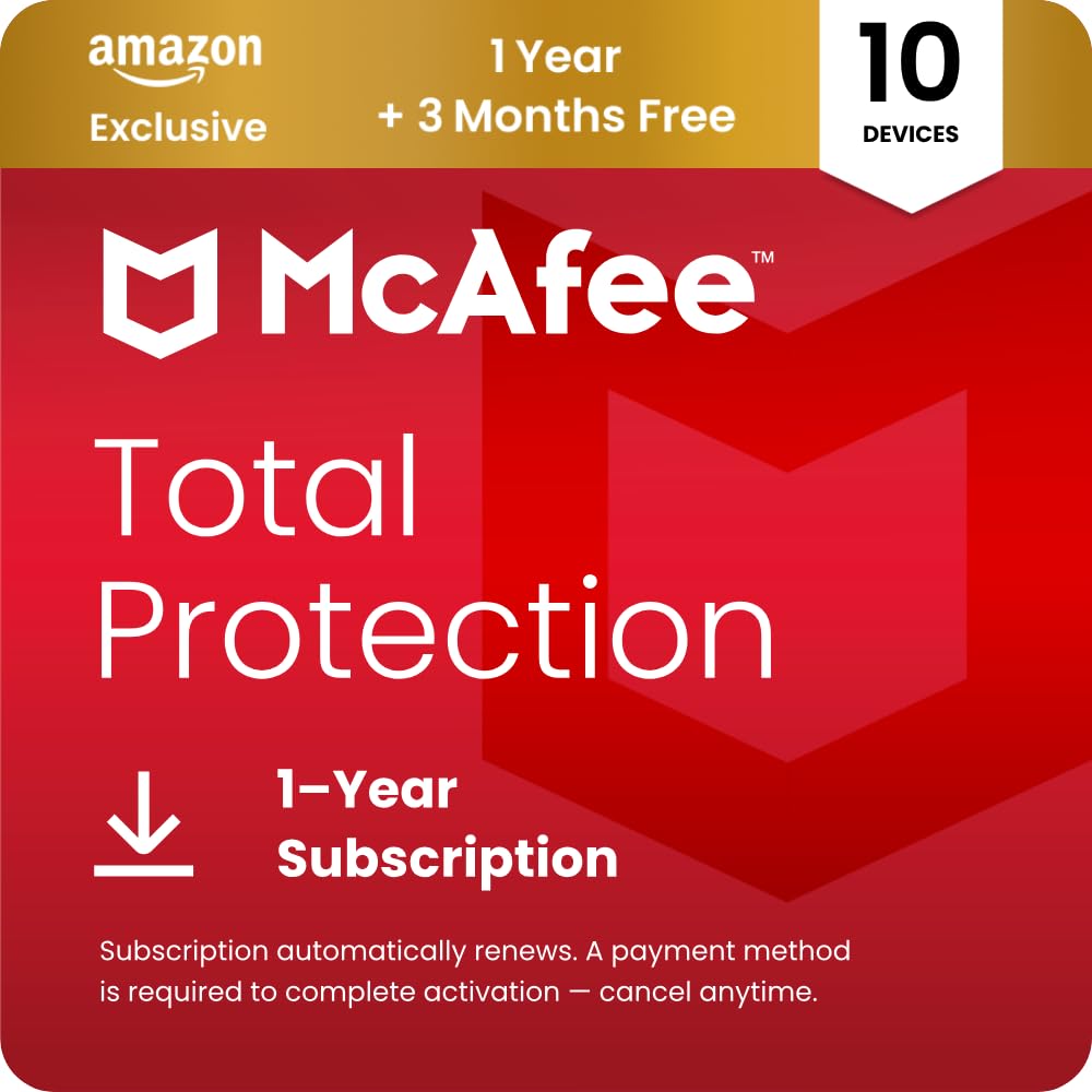 McAfee Total Protection 10-Devices 2026 | Amazon Exclusive|15-Months| Antivirus,