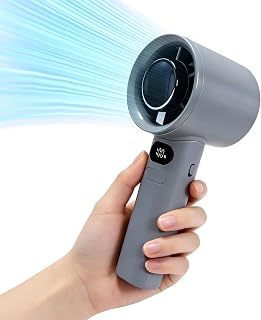 Berttinfn portable handheld fan, wind adjustable handheld fan with digital display screen, travel gift for indoor and outdoor travel/camping/men and women. ((grey)