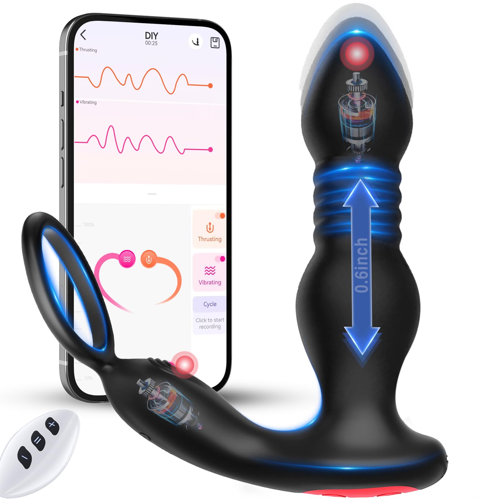 BEISAR Prostate Massager Anal Vibrator Thrusting Vibrating 7 Modes with Cock Rin