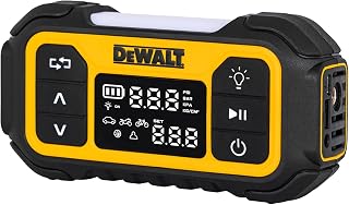DEWALT Tire Inflator, Portable Air Compressor with Digital Pressure Gauge &amp; Auto Shut Off, 150 PSI 12V DC Corded &amp; Battery Powered Car Tire Pump with LED Light for Car, Motorcycle, Bike, Sports Balls