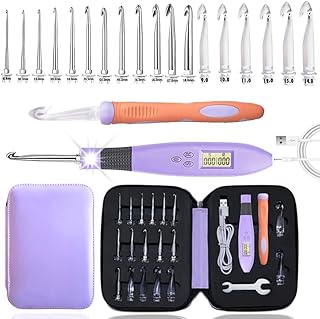 Yarniss 18 Size Digital Count Crochet Hooks Set with Light 2.0~14.0mm,Lilac