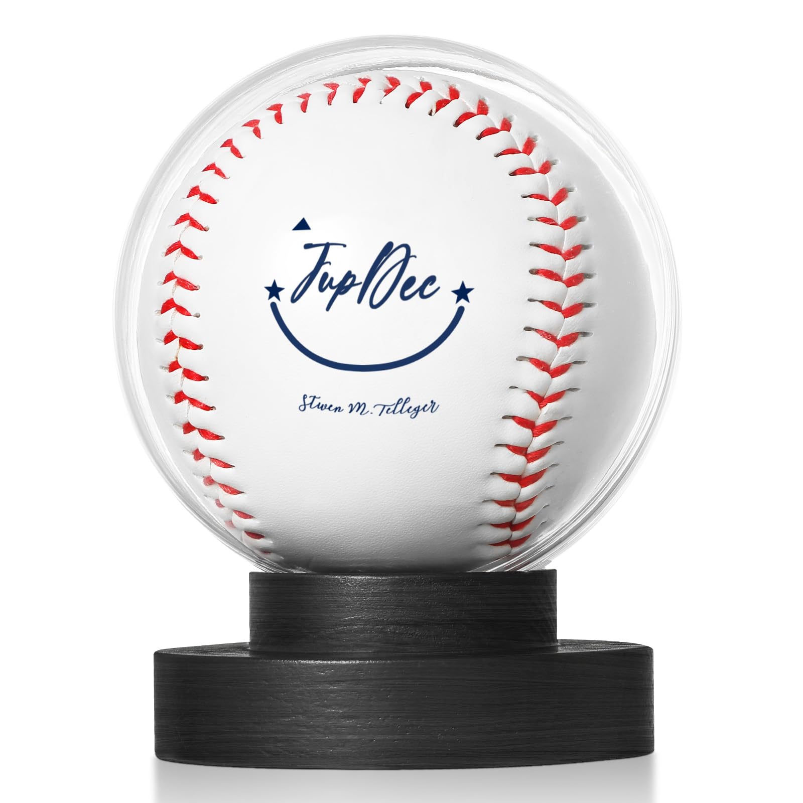 JupDec Baseball Display Case, Round Clear Ball Holder with Wooden Base, Autograp