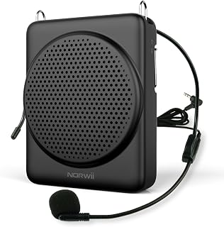 Norwii Palm-Sized Voice Amplifier for Teachers with Headset Microphone | Easily fits in your pocket and feels weightless, even during extended wear. Ideal for regular classrooms. 6W output power