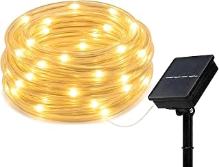 BXROIU Solar Rope Lights, 10m 100 LED Waterproof Fairy Lights Warm White | 8 Lighting Modes, Automatic Dusk-to-Dawn Lighting,Solar Powered, Flexible Tube for Patios, Parties and Christmas