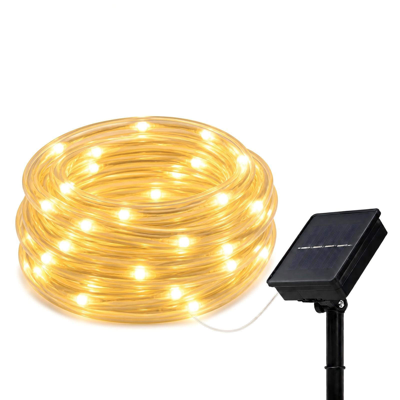 BXROIU Solar Rope Lights, 10m 100 LED Waterproof Fairy Lights Warm White | 8 Lig