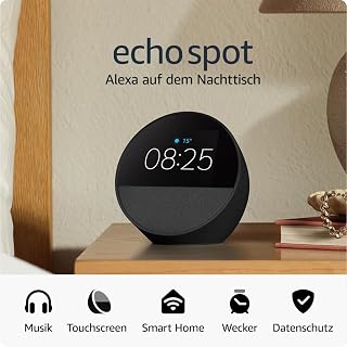 Echo Spot (2024 release), Smart alarm clock with vibrant sound + Alexa, Black
