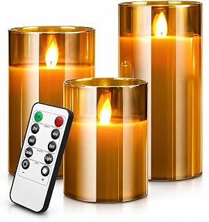 Yinuo Candle Flameless Led Candles Light Flickering,Real Wax Fake Wick Moving Flame Faux Wickless Pillar,with Timer Remote,Suit for Festival Wedding Home Party Halloween Decorations