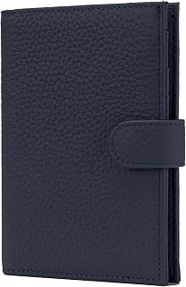 Karmiir RFID Passport Holder for Travel, Compact Wallet for Women & Men, Leather Passport Cover Wallet with Card Holders Zippered Coins Pocket and Cash (Blue-Black)