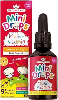 Natures Aid Mini Drops Multi-Vitamin for Babies, Kids & Children 50ml | 9 Essential Vitamins, Supports Growth & Immune Health Age 0-5, Sugar Free, Dropper Included, Vegan, Made in the UK, Orange