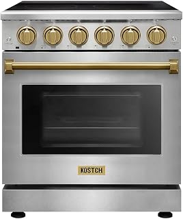 KOSTCH 30 inch Professional Electric Range with 5 Heating Elements Cooktop, 4.55 Cu. Ft. Convection Oven Capacity, Smooth Glass Top, in Stainless Steel (Stainless Steel/Bronze)