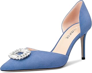 Castamere Women's High Heel Pointed Toe Pumps Two-Piece Slip-On Diamond Crystal Dance Dress 8CM Heels