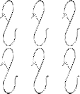6 Pack 5" Metal S Shape Hooks with Safety Loop for Hanging Plants Clothes Pots and Pans, Kitchen Utensil Bags, Silver