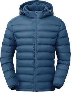 TBMPOY Men's Lightweight Puffer Jackets Detachable Hood Water-Resistant Casual Winter Coat Hooded Insulated for Travel Ski