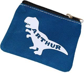 Dinosaur coin purse | Personalised purse | Boys zip money purse | Boys birthday gift | Boys Holiday Wallet (Blue (white logo))