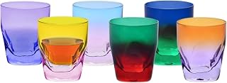Krosno Whisky, Cocktails & Long Drinks Glasses 260ml - Set of 6 Glasses in 6 Unique Colours - Aurora Collection - Lead Free Crystal - Hand Painted