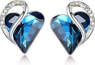 Leafael Infinity Love Heart Stud Earrings for Women, Birthstone and Healing Stone, Gifts for Mom, Wife, and Her, Silver Plated