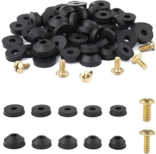 58 Pcs Brass Faucet Washers and Faucet Screws Assortment Kit Flat Beveled Rubber Washers Replacement for Bathroom Kitchen