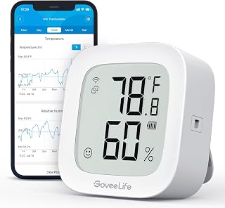 GoveeLife WiFi Digital Thermometer Hygrometer with App Notification Alert | Indoor Bluetooth Temperature Humidity Meter, Electronic Ink Display, Free Data Storage Export, for Baby, Bedroom, Greenhouse