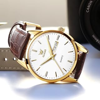 OLEVS Men Watch Leather Strap Classic Dress Large Face Analog Quartz Date Luminous Waterproof Gents Wrist Watch