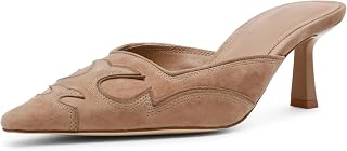 SOVANYOU Kitten Heel Mules for Women Pointed Toe Pumps Stitching Flame Dsign Close Toe Heels Comfortable Mules for Casual, Taupe, 5 UK