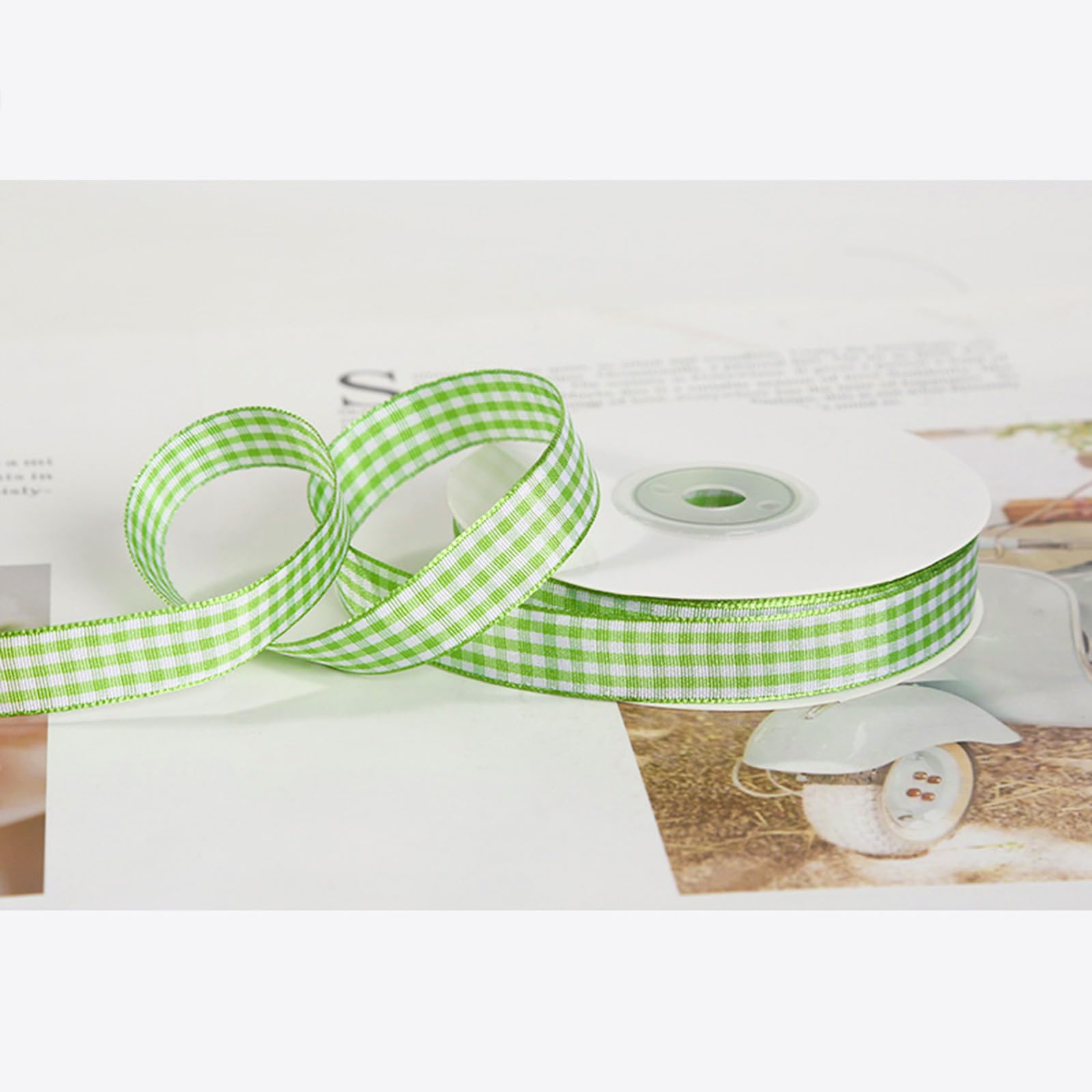 5/8" x 25 Yards Light Green Gingham Ribbon Buffalo Check Ribbon for Gift Wrappin