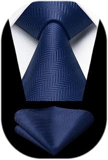 HISDERN Men's Tie and Handkerchief Elegant Neckties Fashion Wedding Houndstooth Pattern Business Party Tie Set
