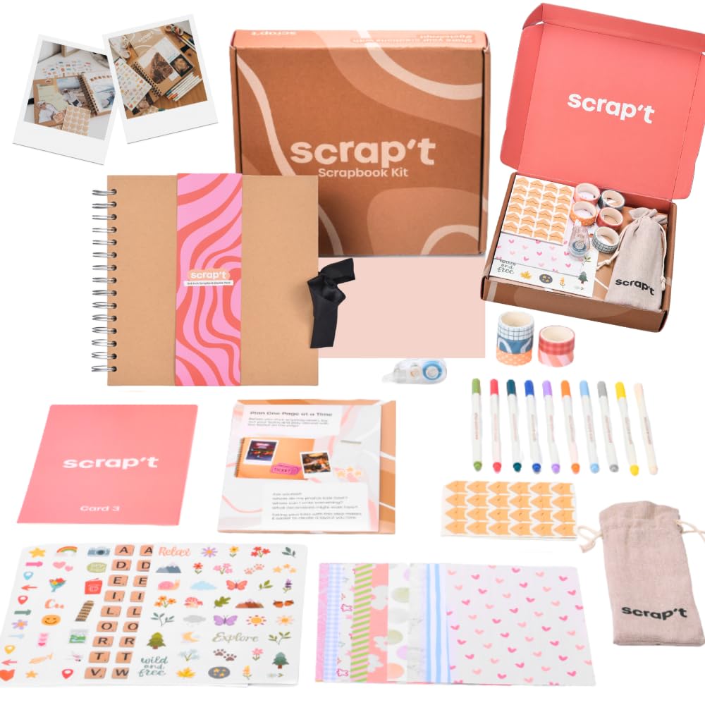 Scrapbook Kit - 80 Page Photo Album DIY Scrapbook - Holds 300+ Photos, with Meta