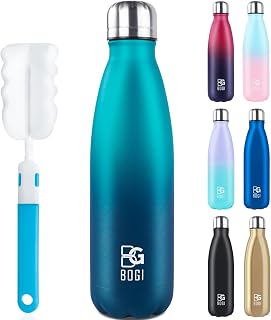 BOGI Insulated Water Bottle, 17oz Stainless Steel Water Bottles, Leak Proof Sports Metal Water Bottles Keep Cold for 24 Hours and Hot for 12 Hours BPA Free kids water bottle for School (Blue DBlue)