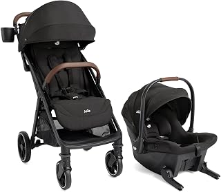 Joie Nutmeg Travel Stroller & Mint Latch Baseless Car Seat Travel System | Built-in rigid LATCH install, travel stroller with compact one-hand fold, multi-position recline and newborn-ready comfort