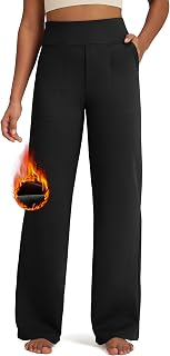 G4Free Ladies Fleece Lined Trousers with Pockets Wide Leg Winter Thermal Work Elegant Casual Petite Regular Tall