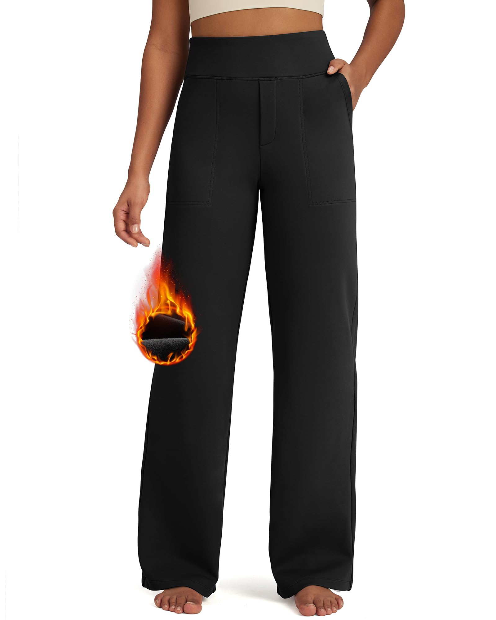 G4Free Ladies Fleece Lined Trousers with Pockets Wide Leg Winter Thermal Work El