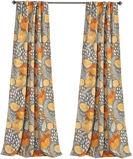 Lush Decor - Poppies 52 Inch Light Filtering Curtains Set for Living Room Dining Room Bedroom 108 Inch Drop Yellow Grey