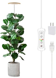 yadoker Grow Lights for Indoor Plants, Full Spectrum 6.3" Halo Plant Light | Bamboo Grow Lamp, 5V Low Volt, 10-100% Dimmable, 8/12/16H Auto Timer, 13.7"-61.1" Telescopic, 72 LEDs, for Tall Indoor Plants