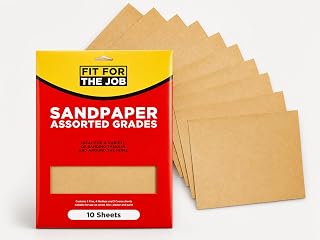 Fit For The Job 10 Large A4 Size Sheets Sandpaper 11x9 inch (230x280mm) | Assorted Grades for Sanding Wood, Furniture, Metal, Plaster For Home Improvement, Decorating & More - 3x Fine, 4x Medium