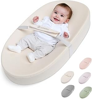 COMOMY Baby Changing Pad with Wipeable &amp; Waterproof PU Cover | Contoured Diaper Changing Pad for Dresser with Non-Slip Safety Belt, Portable and Lightweight, Large Cushioned Foam, Beige