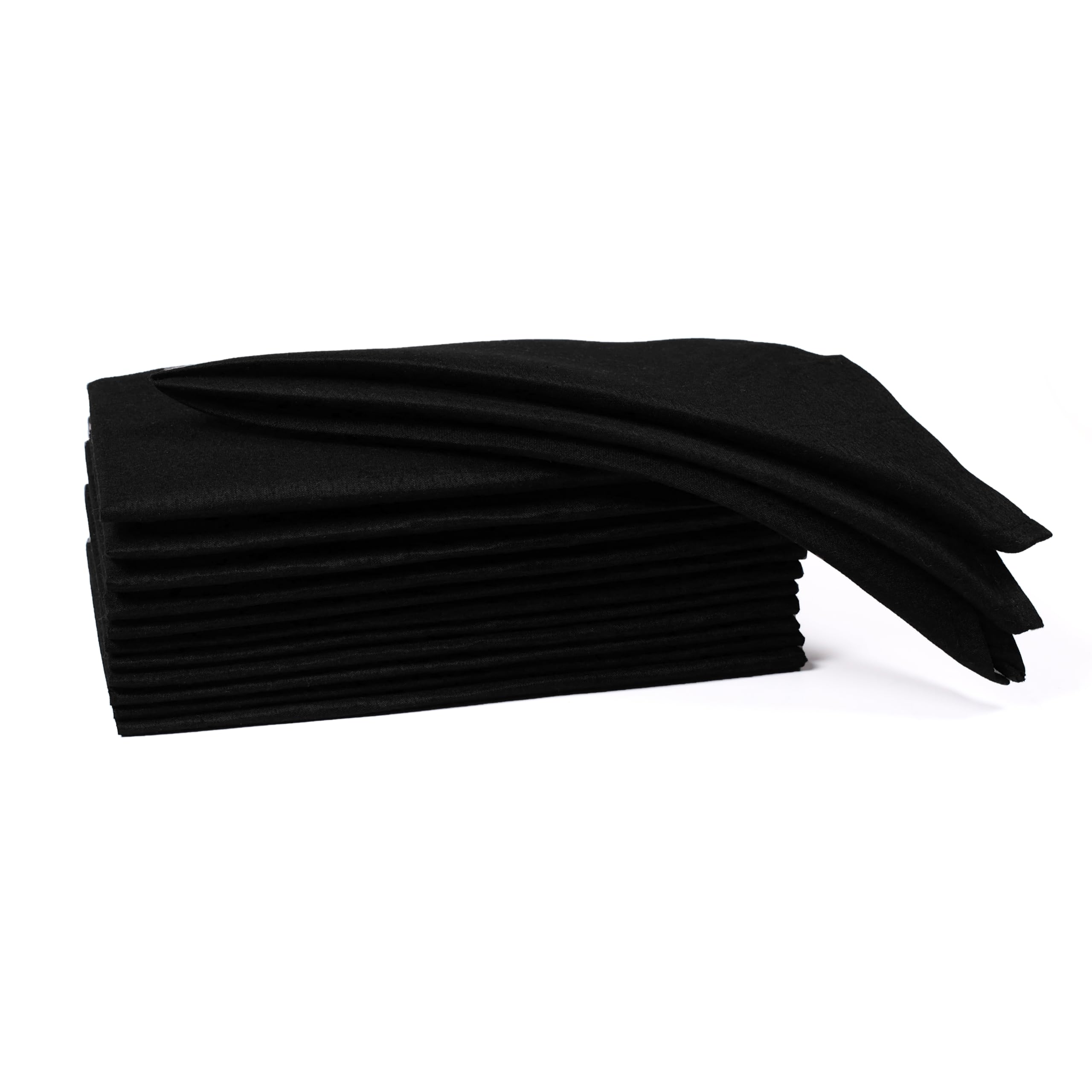 Ramanta Home Set of 12 Polyester Cloth Napkins 18x18 Inches, Black