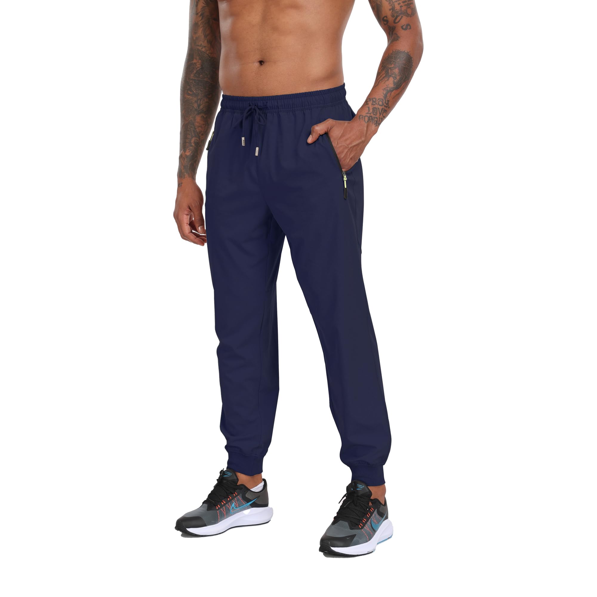 28" Inseam Men's Lightweight Joggers Pants with 3 Zipper Pockets Quick Dry Worko