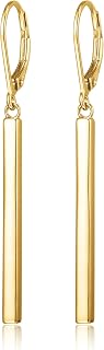Amazon Collection 18K Yellow Gold or 14K Rose Gold Over Sterling Silver Bar Drop Earrings
