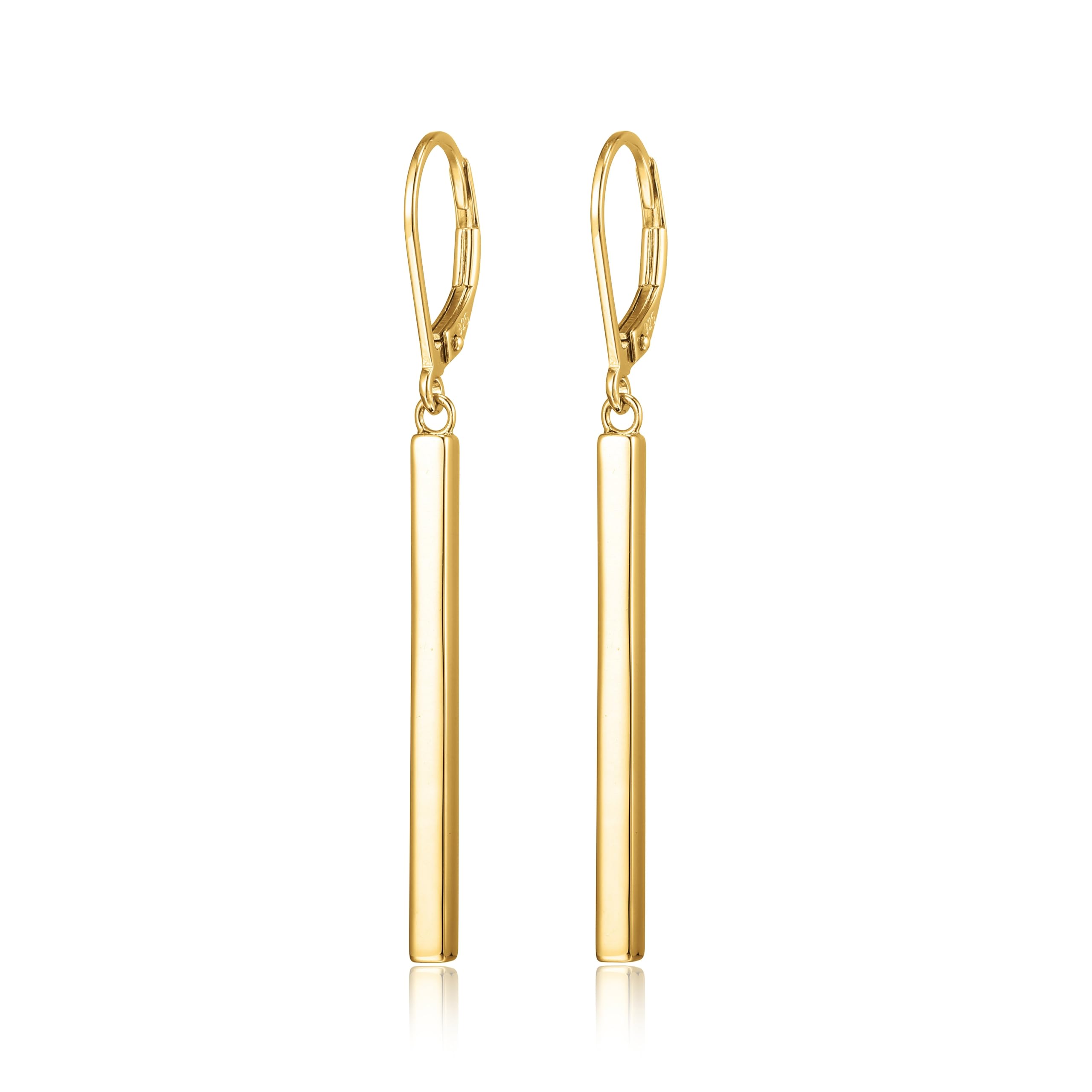 Amazon Collection 18K Yellow Gold or 14K Rose Gold Over Sterling Silver Bar Drop