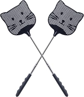 Staruby 2pcs Extendable Fly Swatter, 25 inch Handle Indoors Flyswatters | Plastic Flyswatter Heavy Duty Fly Swatters Manual for Indoors Patio Garden and Outdoors 2 Pack Black